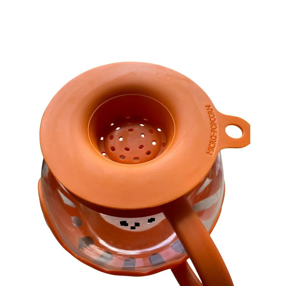 Microwave Popcorn Maker Bowl With Orange‎ Silicone Lid And Handle